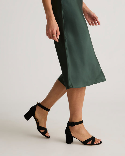 Italian Leather Crisscross Black Block Heel Sandal