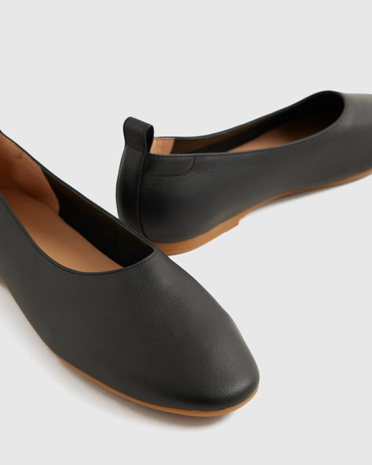 Italian Leather Glove Ballet Flat Black Loafer