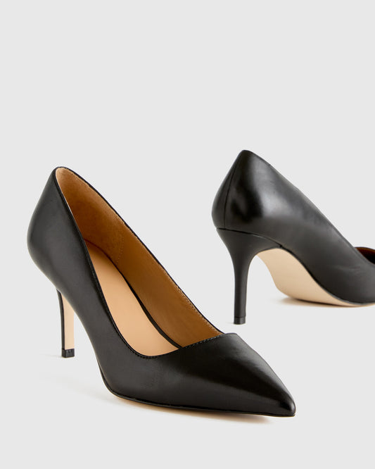 Italian Leather 75mm Pointy Black Toe Pump