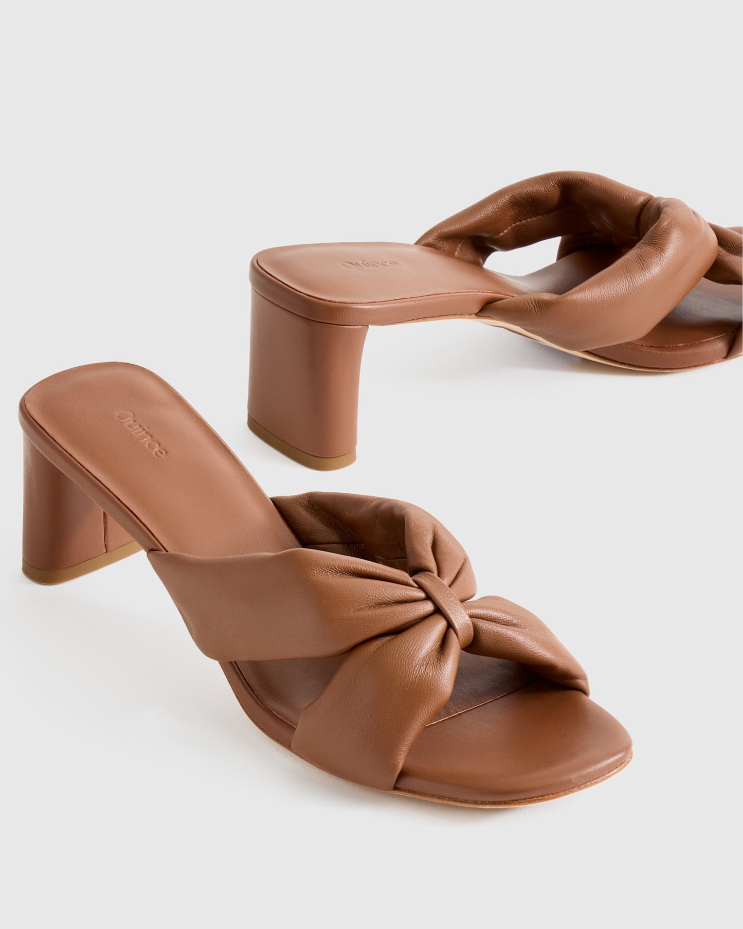 Italian Leather Cognac Twist Mid Heel Mule