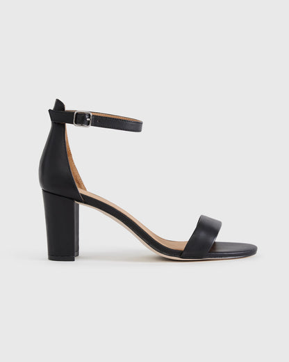Italian Leather 65mm Black Block Heel