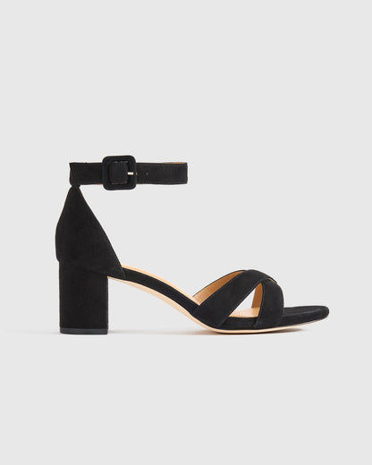 Italian Leather Crisscross Black Block Heel Sandal