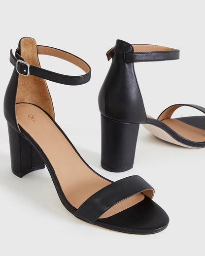 Italian Leather 65mm Black Block Heel