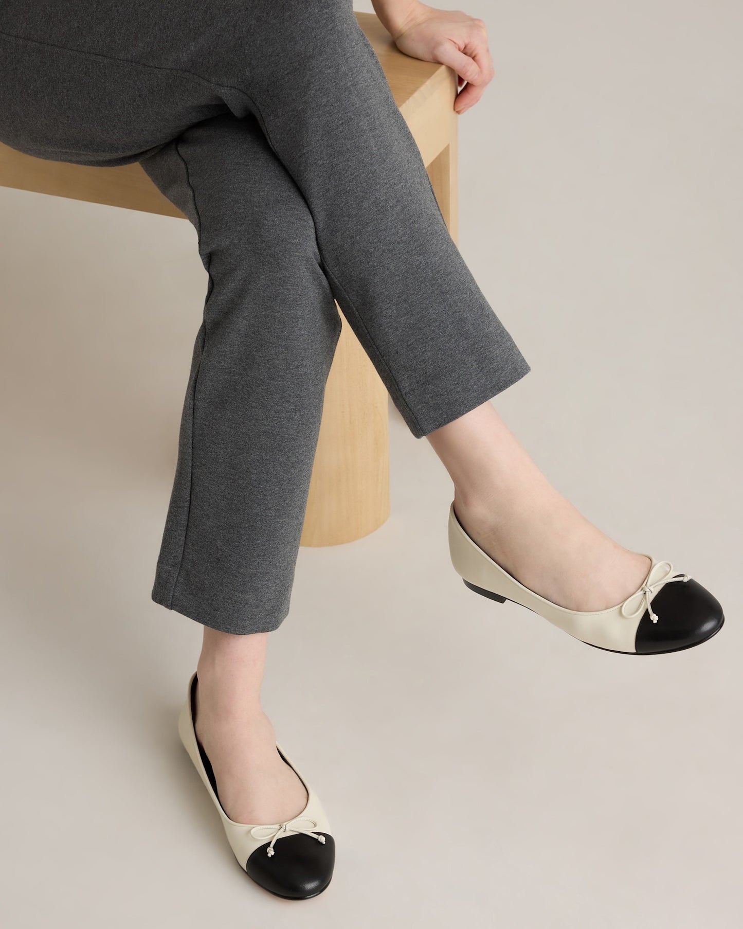 Italian Leather Cap-Toe Ballet Flat Shoes