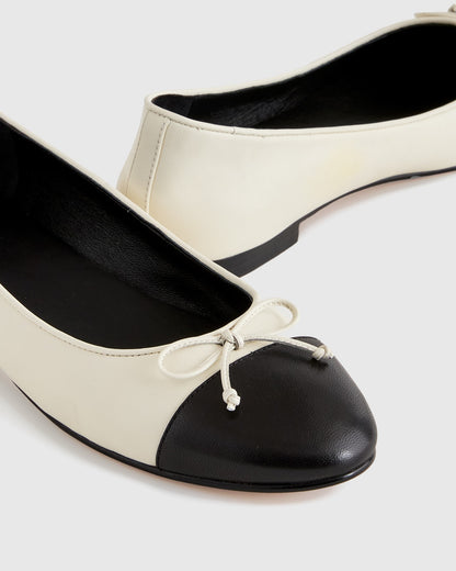 Italian Leather Cap-Toe Ballet Flat Shoes