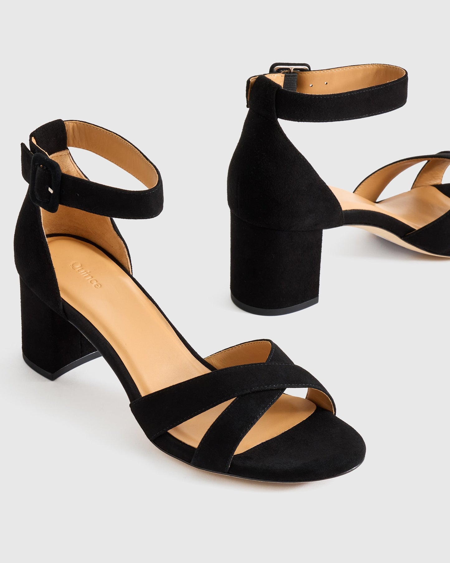 Italian Leather Crisscross Black Block Heel Sandal