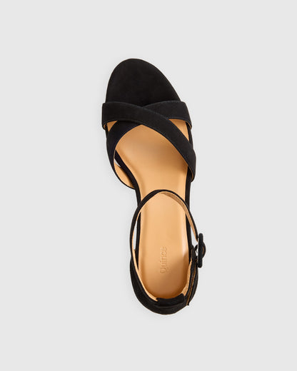Italian Leather Crisscross Black Block Heel Sandal