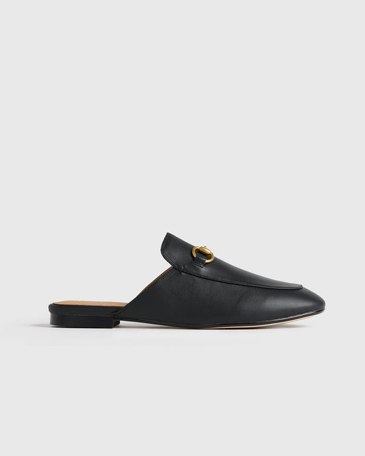 Italian Leather Horsebit Black Loafer Mule